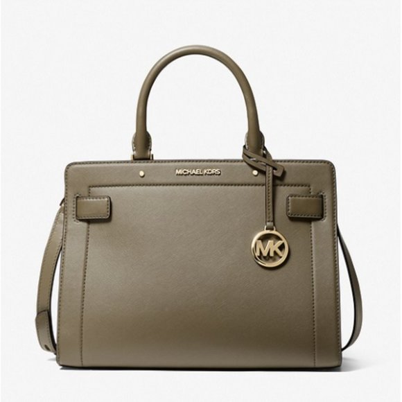 Michael Kors Rayne Medium Leather Satchel Army Green NWT - Picture 2 of 13